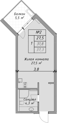 Студия · 31.8 м²