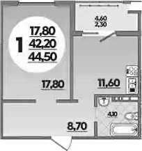 Планировка 42.2 м²
