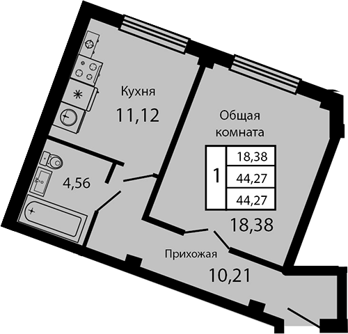 Планировка 46.55 м²