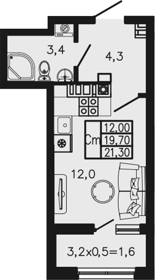 Планировка 19.7 м²