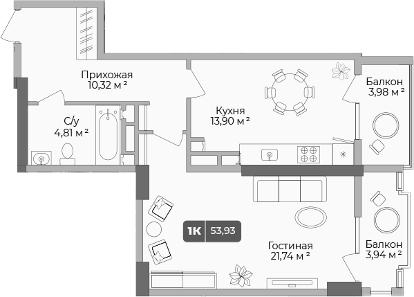 Продается 1-комн. квартира, 51.56 м²