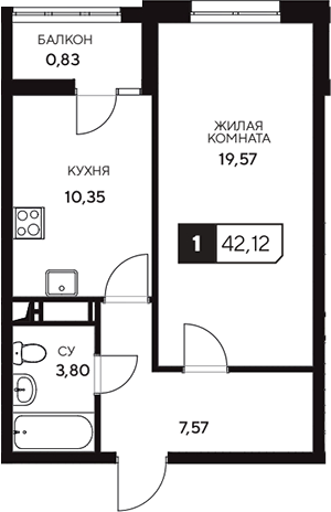 Продается 1-комн. квартира, 41.29 м²