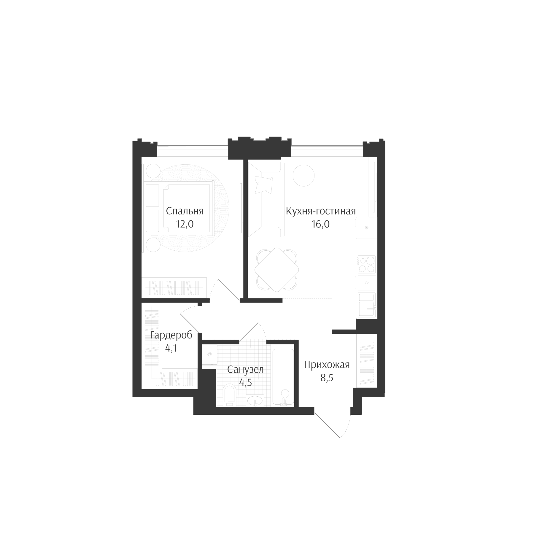 2-комн. · 45.1 м²