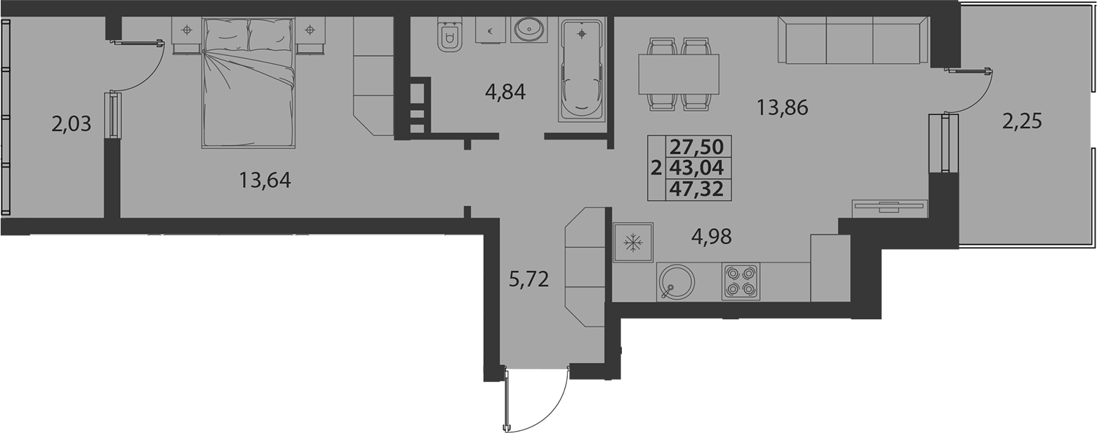 Планировка 43.04 м²