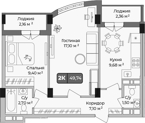 Продается 2-комн. квартира, 47.48 м²