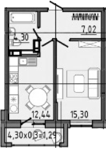 Планировка 39.06 м²