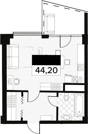 Продается 1-комн. квартира, 44.2 м²