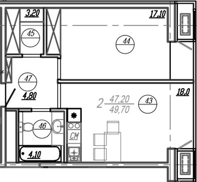 Планировка 48.5 м²