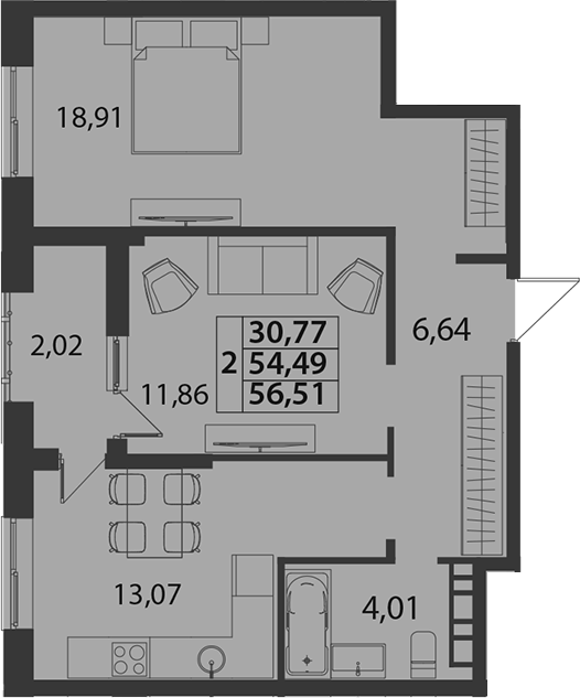 Планировка 54.49 м²