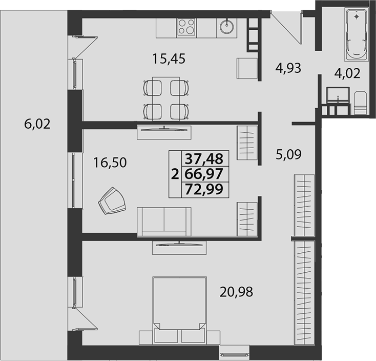 Планировка 66.97 м²