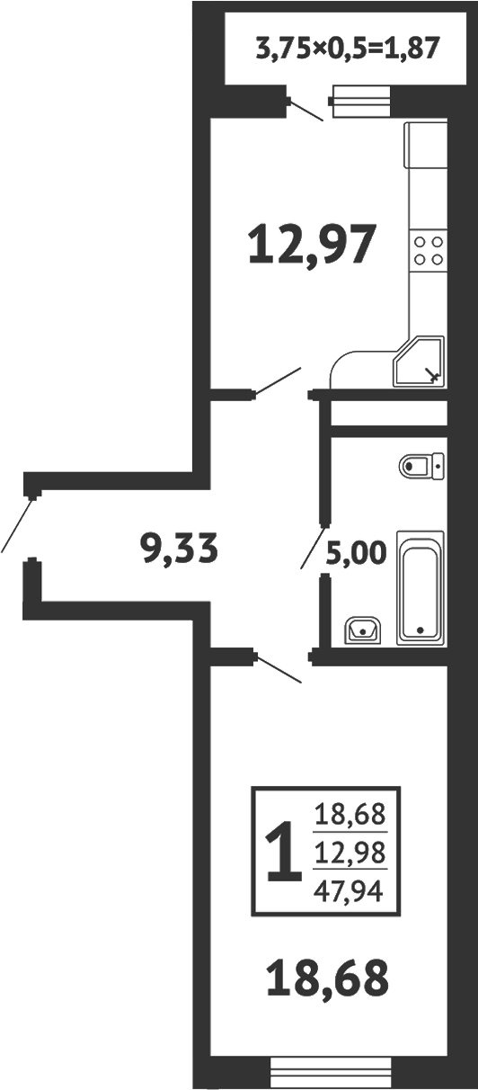 Планировка 44.8 м²