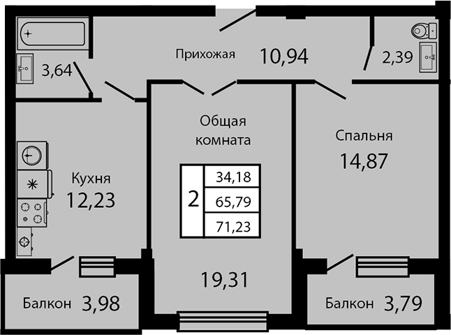 Планировка 64.47 м²