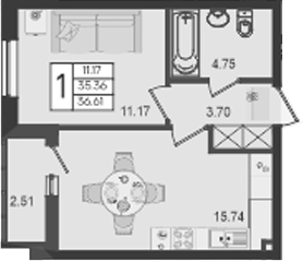 Планировка 35.36 м²