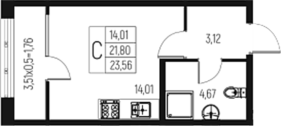 Планировка 21.8 м²