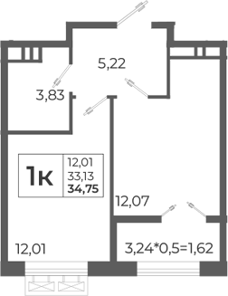 Планировка 35.43 м²