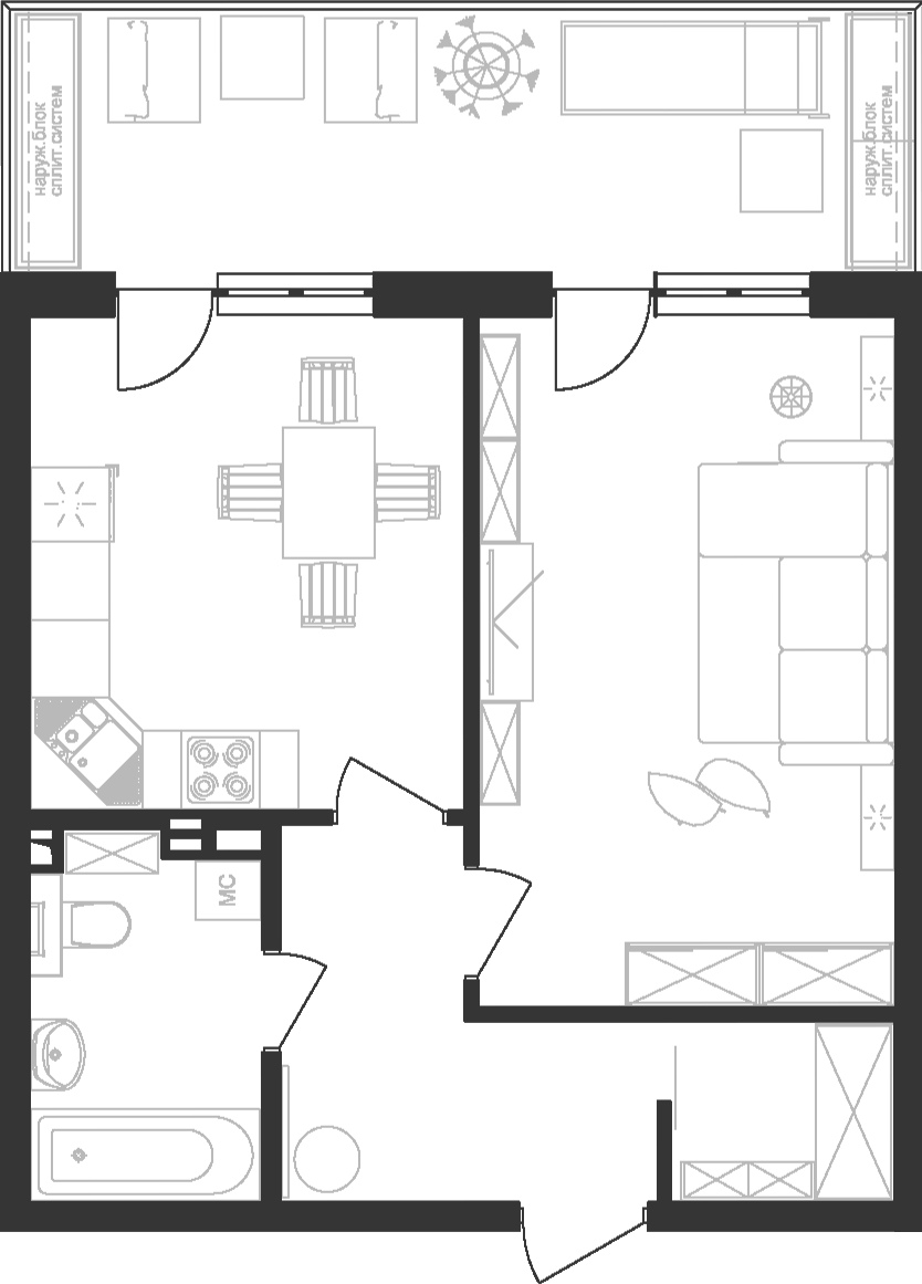 Планировка 43.48 м²