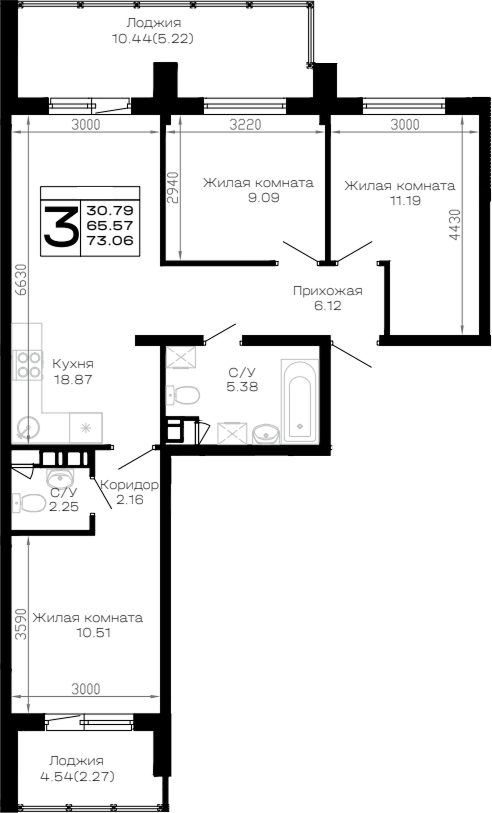 Продается 3-комн. квартира, 65.57 м²