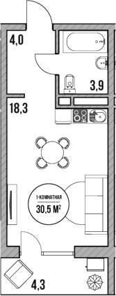Студия · 26.2 м²