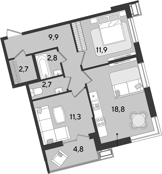 Продается 3-комн. квартира, 60.1 м²