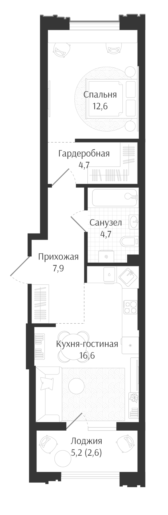 Планировка 46.5 м²