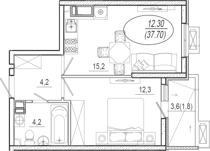 Планировка 35.9 м²