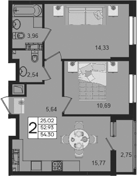 2-комн. · 52.92 м²