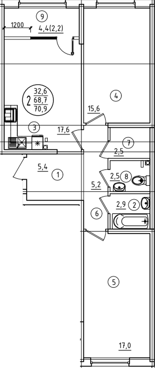 Продается 2-комн. квартира, 68.7 м²