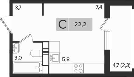 Студия · 19.9 м²