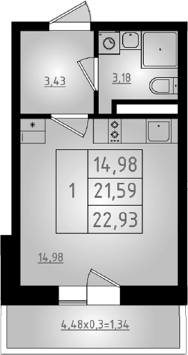 Студия · 21.59 м²