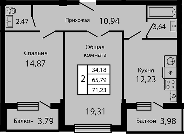 Планировка 63.46 м²