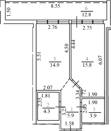 Планировка 44.8 м²