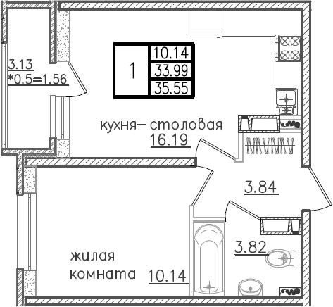 2-комн. · 33.99 м²