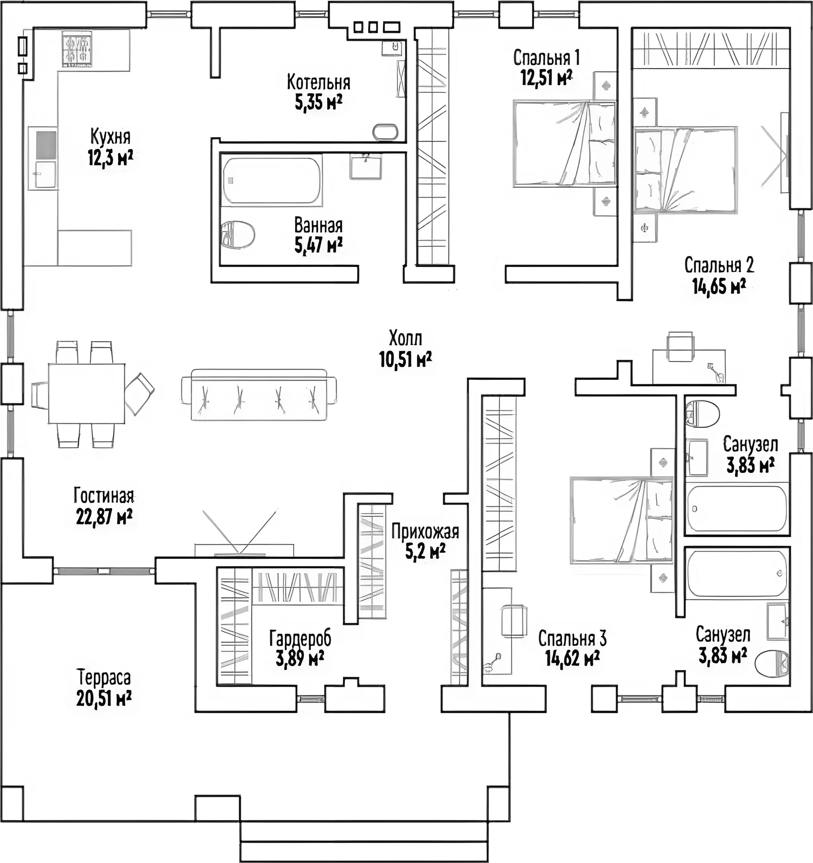 Планировка 114.99 м²