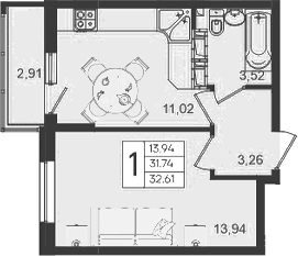 Планировка 31.74 м²