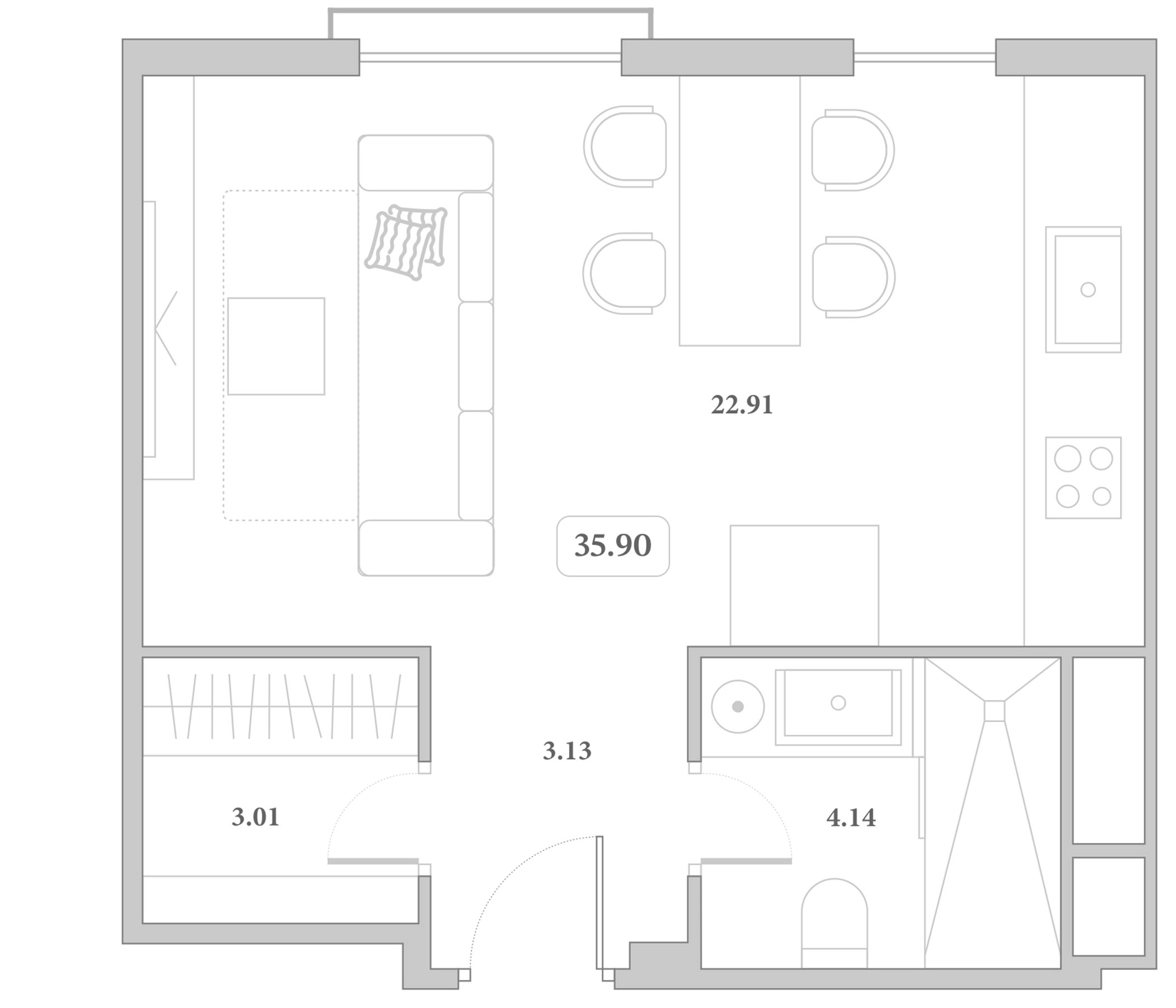 Планировка 33.65 м²