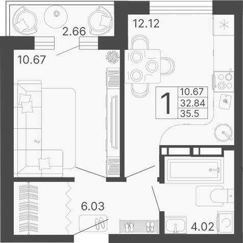 Планировка 32.84 м²