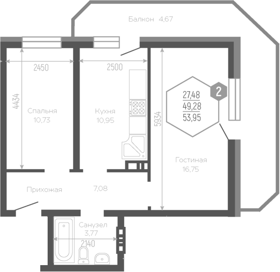 Планировка 49.33 м²
