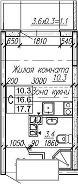 Планировка 16.6 м²