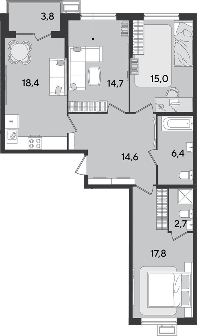 Продается 4-комн. квартира, 89.6 м²