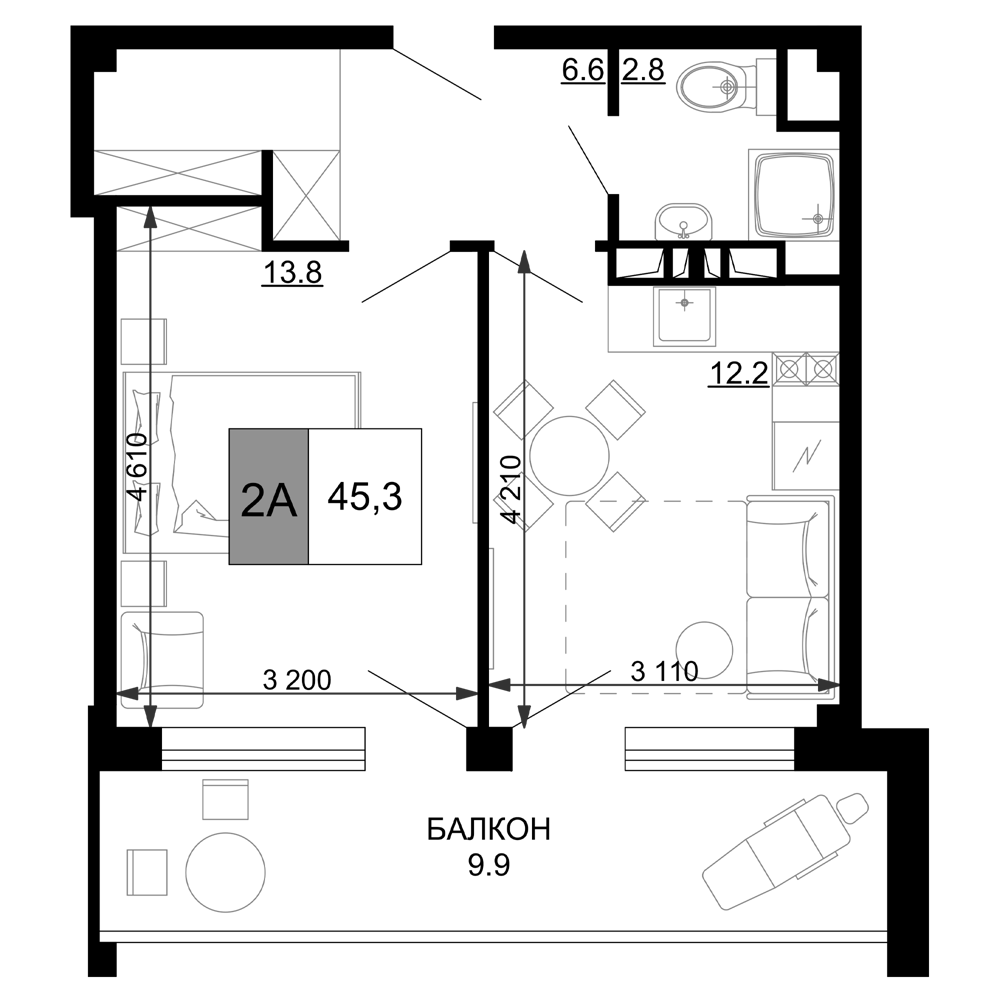 Планировка 35.4 м²