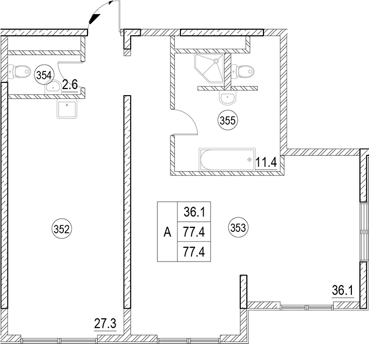 Планировка 77.4 м²