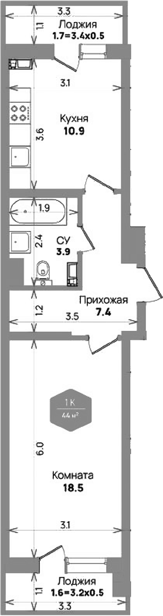 Продается 1-комн. квартира, 40.7 м²