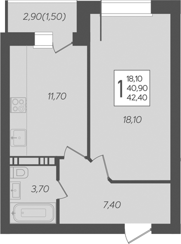 Продается 1-комн. квартира, 40.9 м²