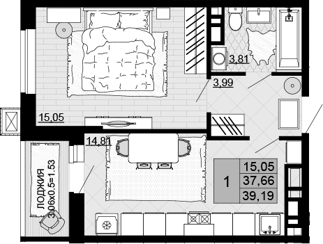 Планировка 37.66 м²