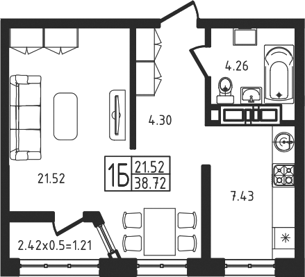 Планировка 37.51 м²