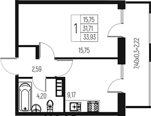 Продается 1-комн. квартира, 31.71 м²