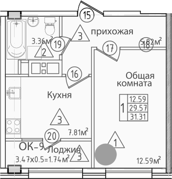 Планировка 31.96 м²