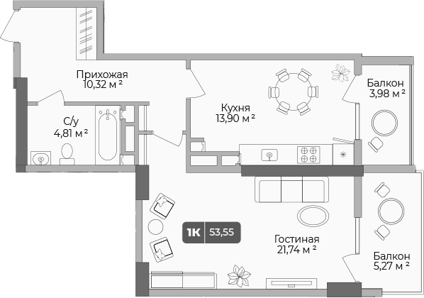 Продается 1-комн. квартира, 50.78 м²
