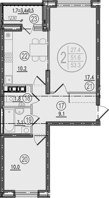 Продается 2-комн. квартира, 51.6 м²
