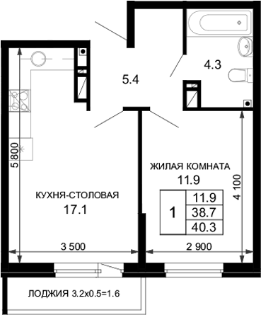 Планировка 38.7 м²